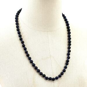 Vintage Cobalt Blue Glass Knotted Bead Barrel Clasp Necklace
